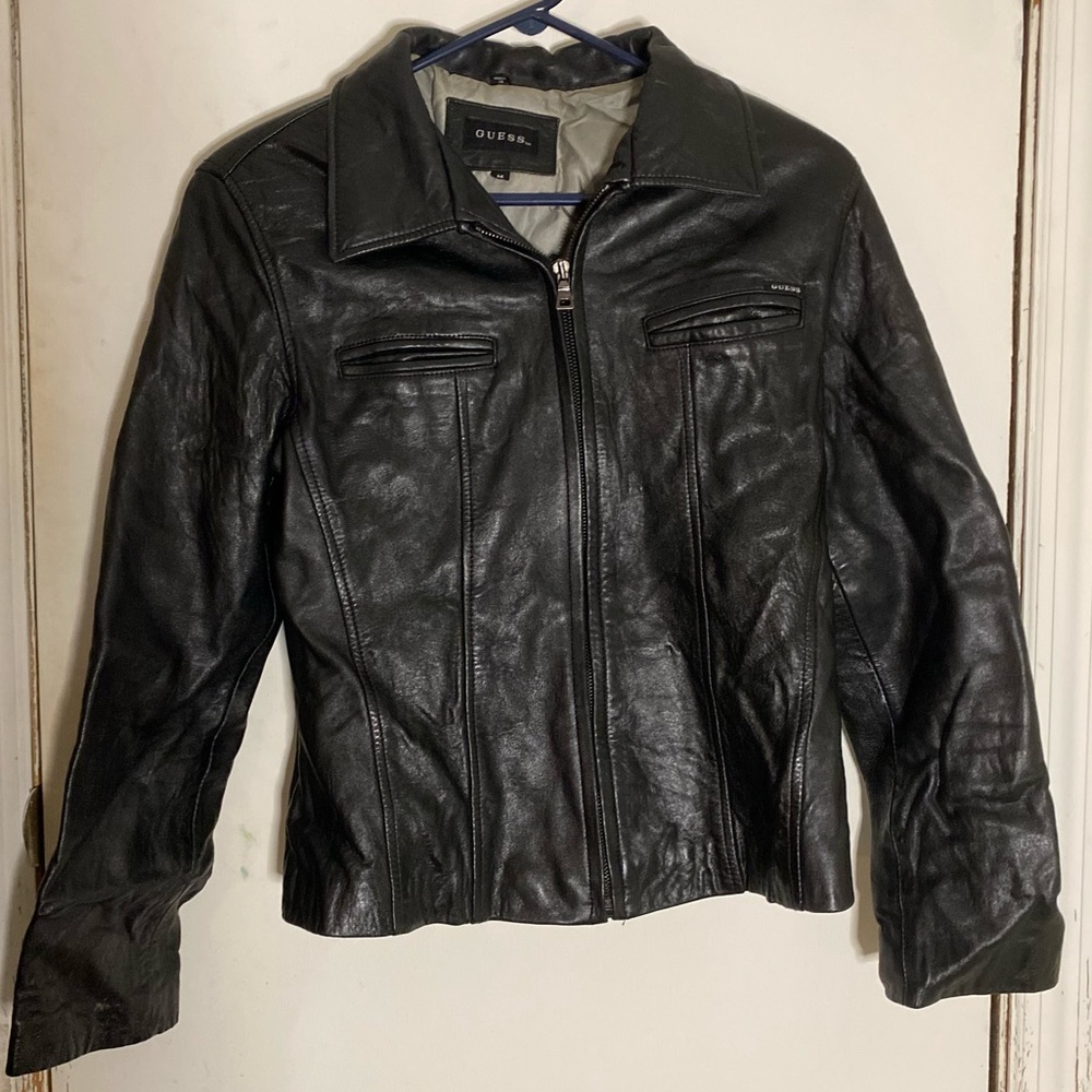 SOLD Vintage Guess black genuine leather jacket